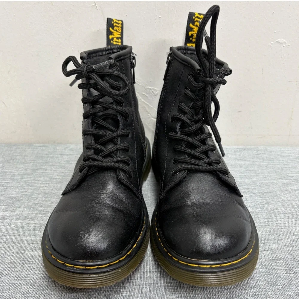 Dr. Martens 1460 J Boots Kids Size 3 Black Leather Side Zip Classic Combat